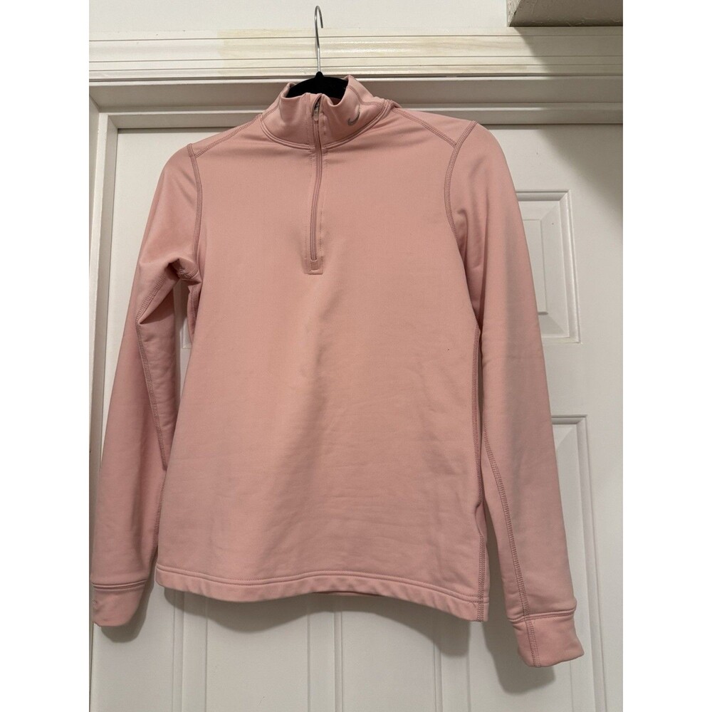 Nike FIT DRY Women’s Pink Fleece Lined Top M Dri-fit 1/4 Zip Casual Athleisure